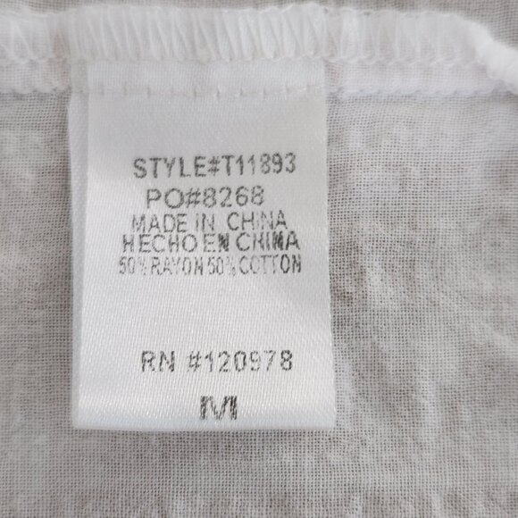 Entro Size M Striped Short Sleeve Relaxed Embroidered Boho Top Blouse - Picture 7 of 7